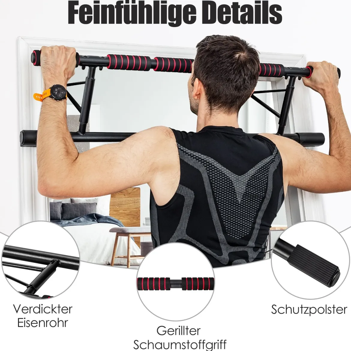 Klimmzugstange für Türrahmen klappbare Fitness-Klimmzugstange fürs Krafttraining beim Heimworkout Schwarz