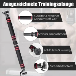 Klimmzugstange für Tür Stange mit rutschfestem Schaumstoffgriff 65 - 100 cm Schwarz