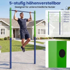 Klimmzugstange Reckstange Höhenverstellbar 80-172 cm Dip Station aus Verzinktem Stahl bis 110 kg Rot/Blau