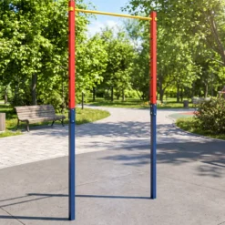 Klimmzugstange Reckstange Höhenverstellbar 80-172 cm Dip Station aus Verzinktem Stahl bis 110 kg Rot/Blau