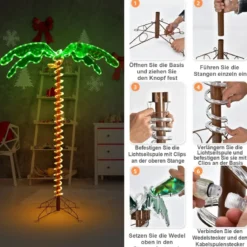 künstliche beleuchtete Palme mit LED-Lichtern klappbarem Sockel LED Palme 118 x 80 x 154 cm
