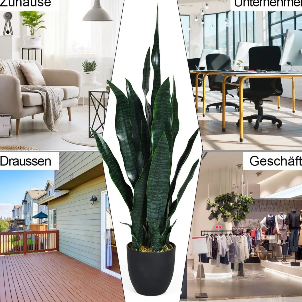 Künstliche Pflanze 90 cm Unechte Sansevieria mit Stabilem Topf & 20 Blättern Bogenhanf Ø 16 cm Topf