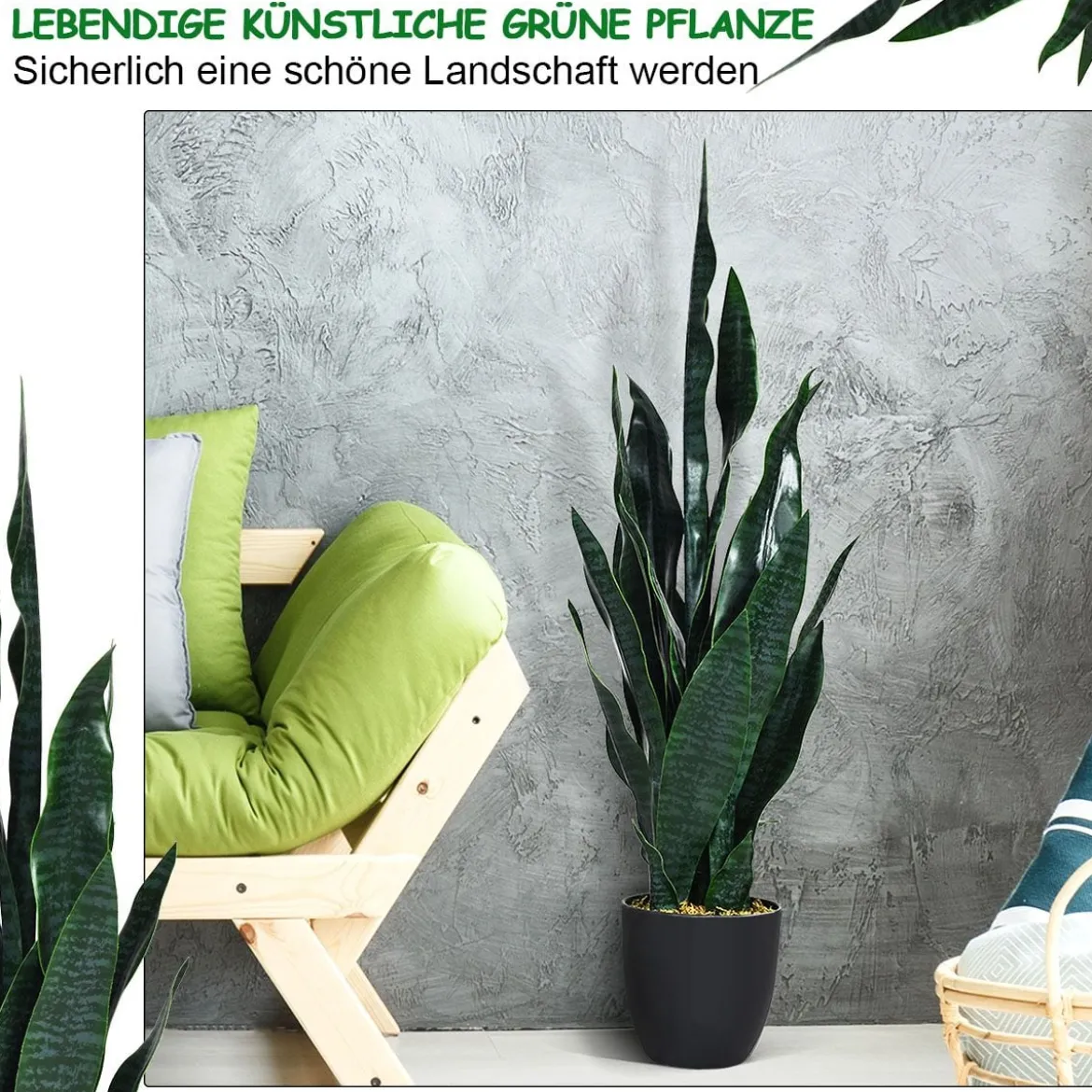 Künstliche Pflanze 90 cm Unechte Sansevieria mit Stabilem Topf & 20 Blättern Bogenhanf Ø 16 cm Topf