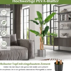 Künstlicher Bananenbaum Bananenpflanze mit 10 Blättern & natürlichem Stamm Grün 165 cm