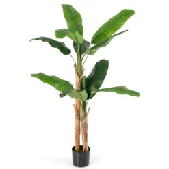 Künstlicher Bananenbaum Bananenpflanze mit 10 Blättern & natürlichem Stamm Grün 165 cm