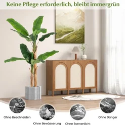 Künstlicher Bananenbaum Bananenpflanze mit 10 Blättern & natürlichem Stamm Grün 165 cm