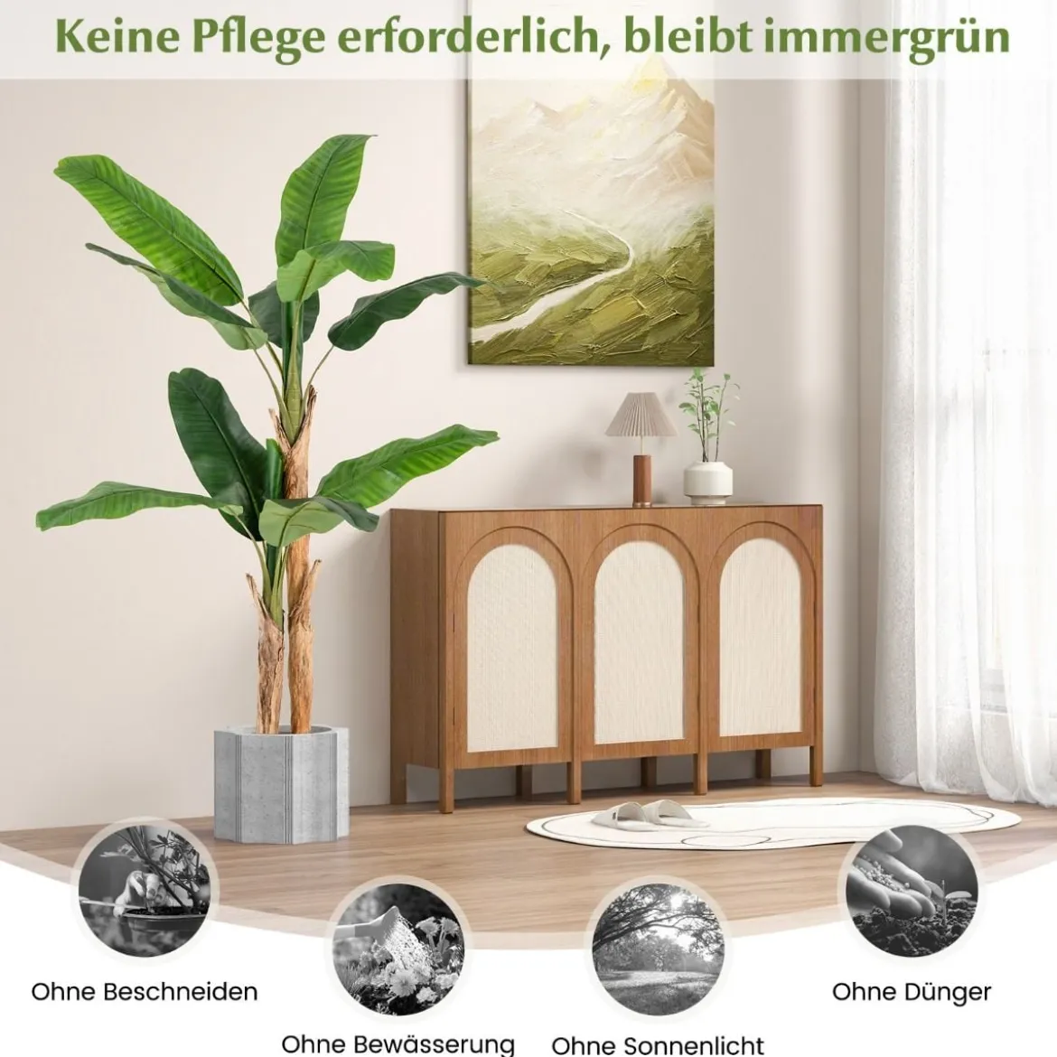 Künstlicher Bananenbaum Bananenpflanze mit 10 Blättern & natürlichem Stamm Grün 165 cm