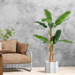 Künstlicher Bananenbaum Bananenpflanze mit 10 Blättern & natürlichem Stamm Grün 165 cm