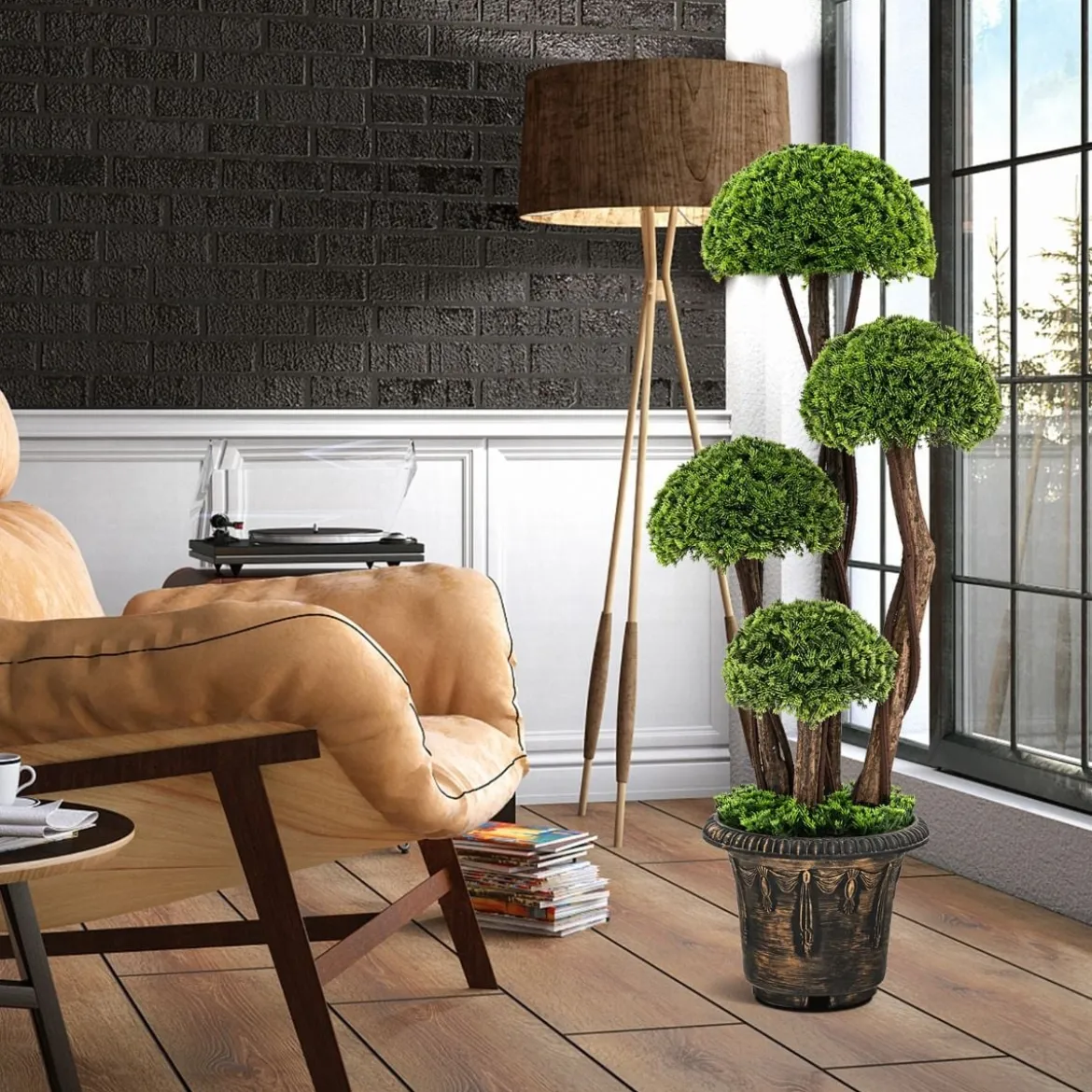 Künstlicher Formschnittbaum aus Zedernholz dekorativer Kunstbaum 90 cm