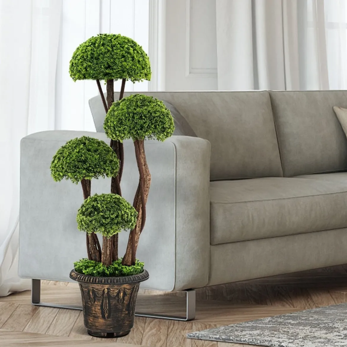 Künstlicher Formschnittbaum aus Zedernholz dekorativer Kunstbaum 90 cm