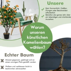 Künstlicher Kamelienbaum Unechte Blühende Kamelienpflanze Grün + Gelb