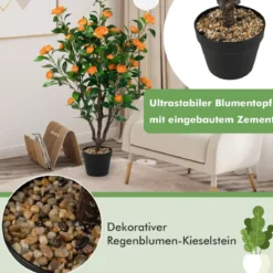 Künstlicher Kamelienbaum Unechte Blühende Kamelienpflanze Grün + Gelb