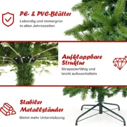 Künstlicher Weihnachtsbaum mit Warmweißen & Mehrfarbigen LED-Lichtern und 796 Dichte Zweigspitzen 225 cm