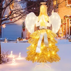 Künstlicher Weihnachtsbaum mit Engelsfigur Weihnachtsdeko mit warmweißen LED-Lichtern
