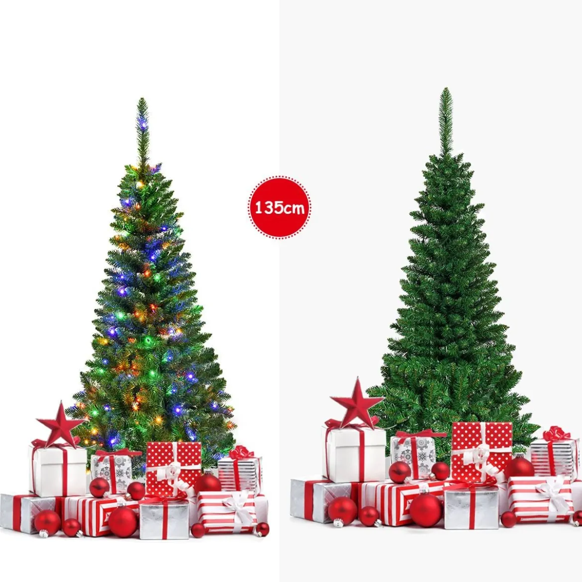 Künstlicher Weihnachtsbaum mit 226 Zweigen und 150 Bunten LED-Lichtern 135 cm