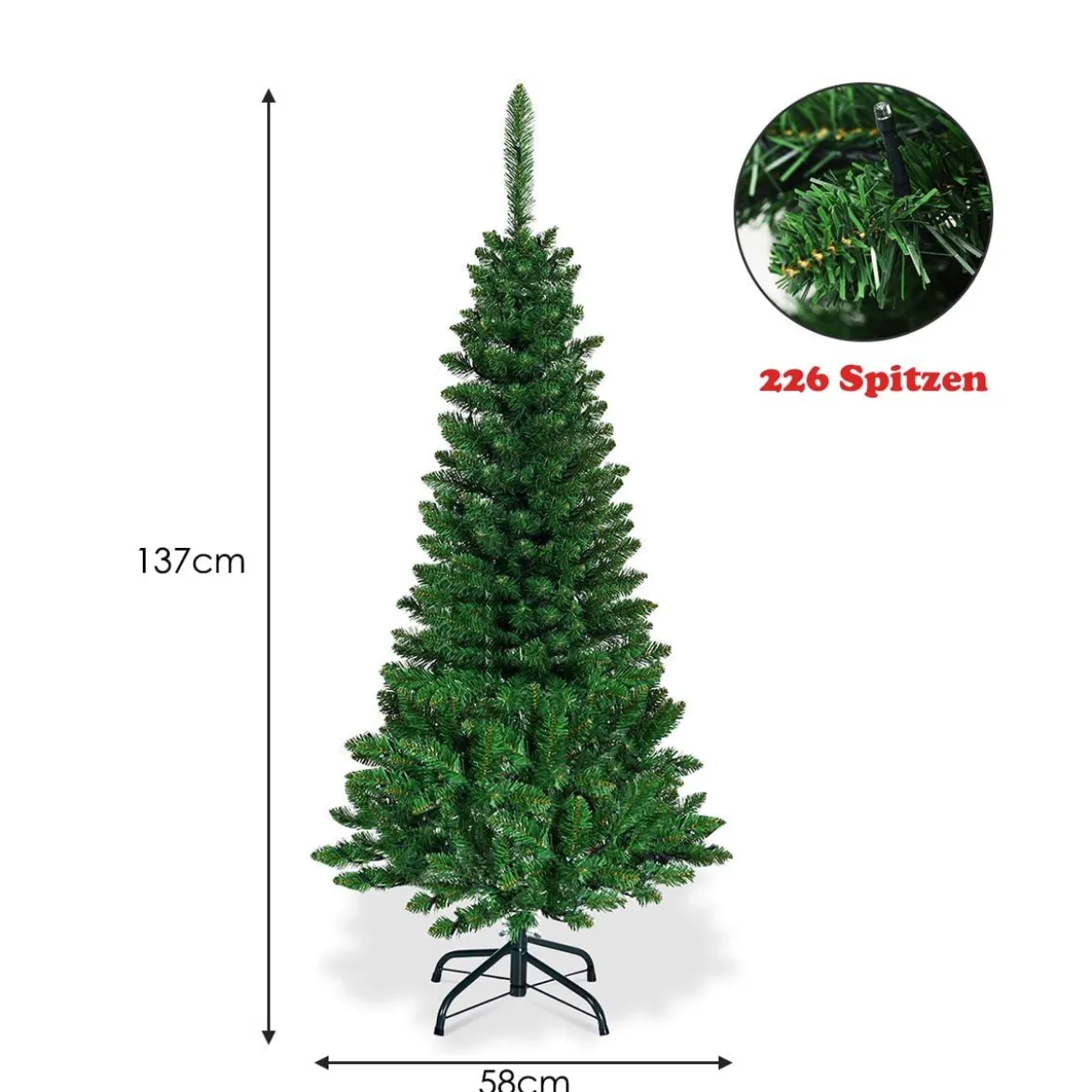Künstlicher Weihnachtsbaum mit 226 Zweigen und 150 Bunten LED-Lichtern 135 cm
