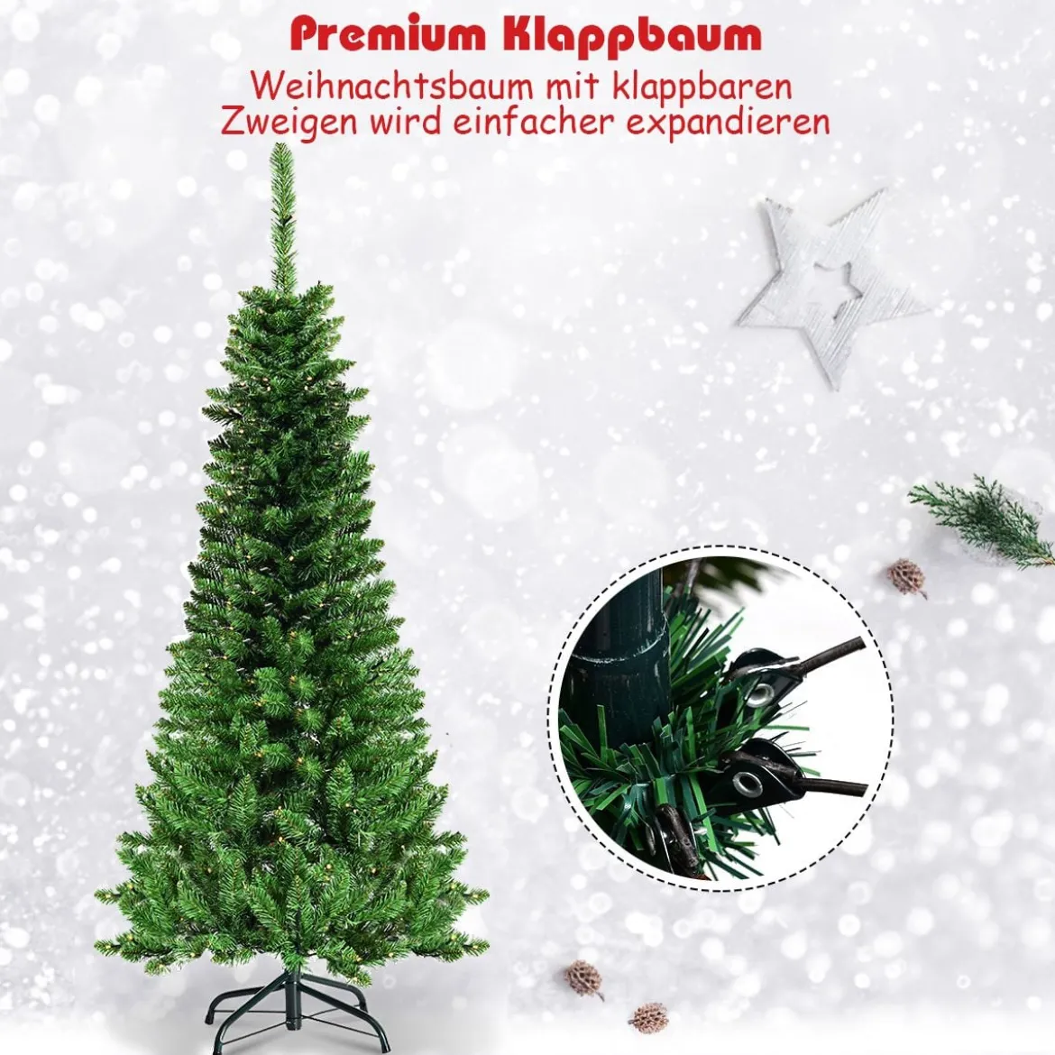 Künstlicher Weihnachtsbaum mit 226 Zweigen und 150 Bunten LED-Lichtern 135 cm