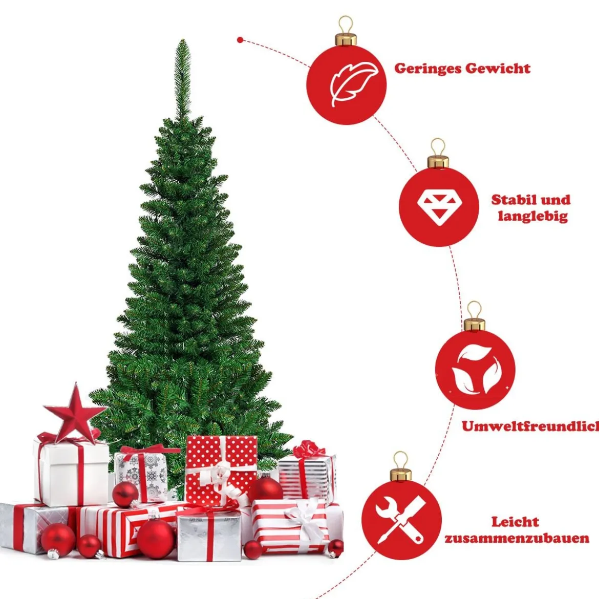 Künstlicher Weihnachtsbaum mit 226 Zweigen und 150 Bunten LED-Lichtern 135 cm