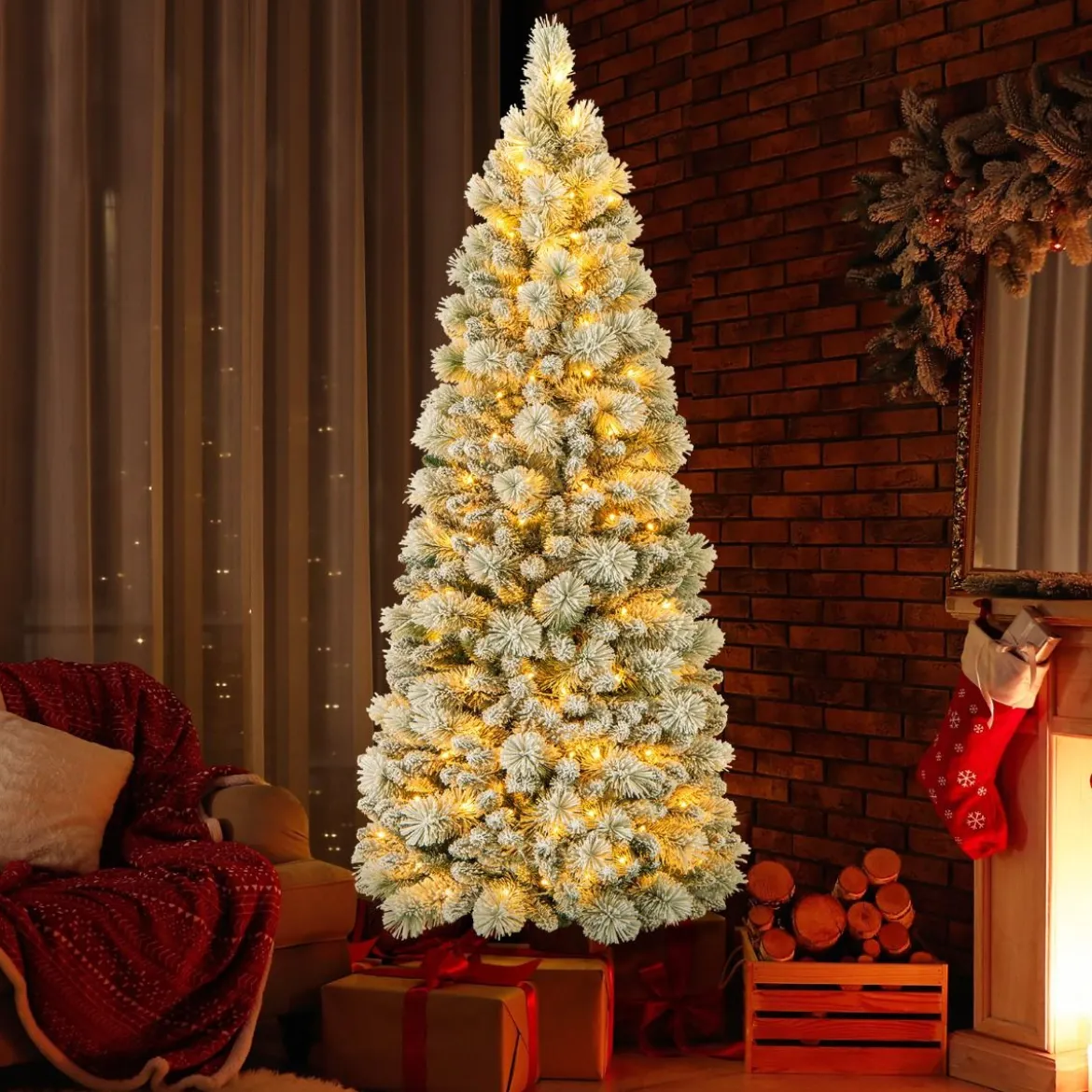 Künstlicher Weihnachtsbaum mit Beleuchtung Festbaum Kunstbaum für Zuhause Grün