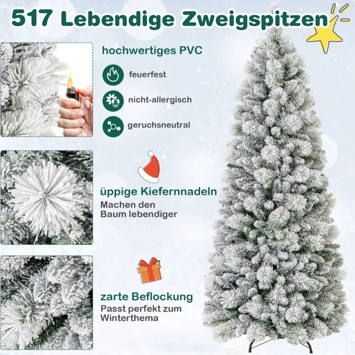 Künstlicher Weihnachtsbaum mit Beleuchtung Festbaum Kunstbaum für Zuhause Grün