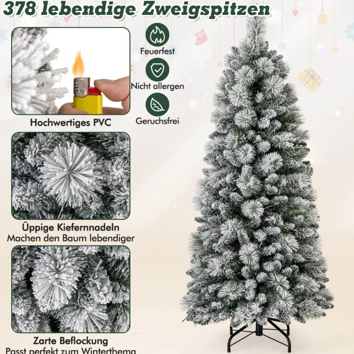 Künstlicher Weihnachtsbaum mit Beleuchtung Festbaum Kunstbaum für Zuhause Grün