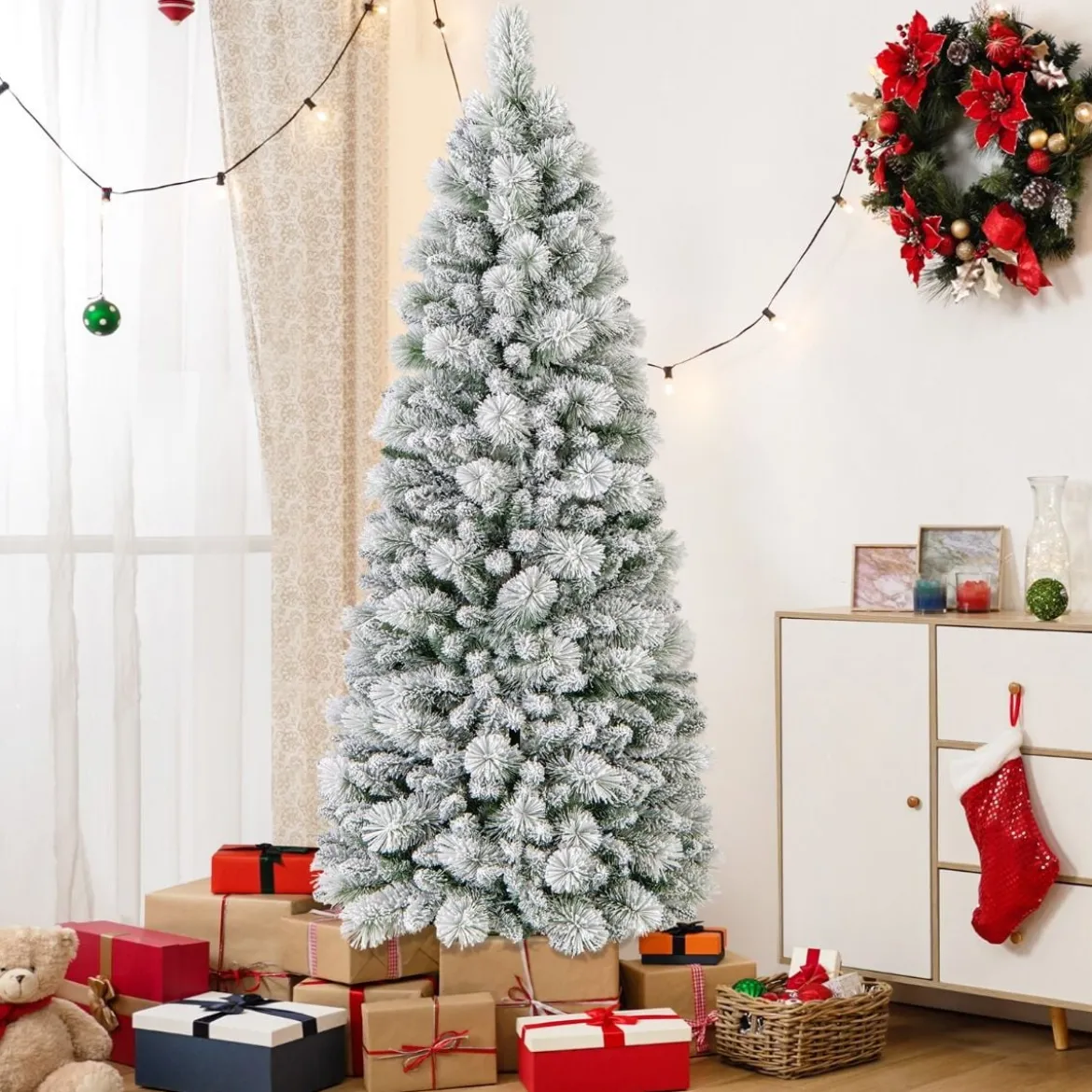 Künstlicher Weihnachtsbaum mit Beleuchtung Festbaum Kunstbaum für Zuhause Grün