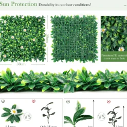 Künstliches Pflanzenwand Hecke Efeublättern Sichtschutz Heckenpflanze Windschutz Grüne Hecke 50 x 50 cm