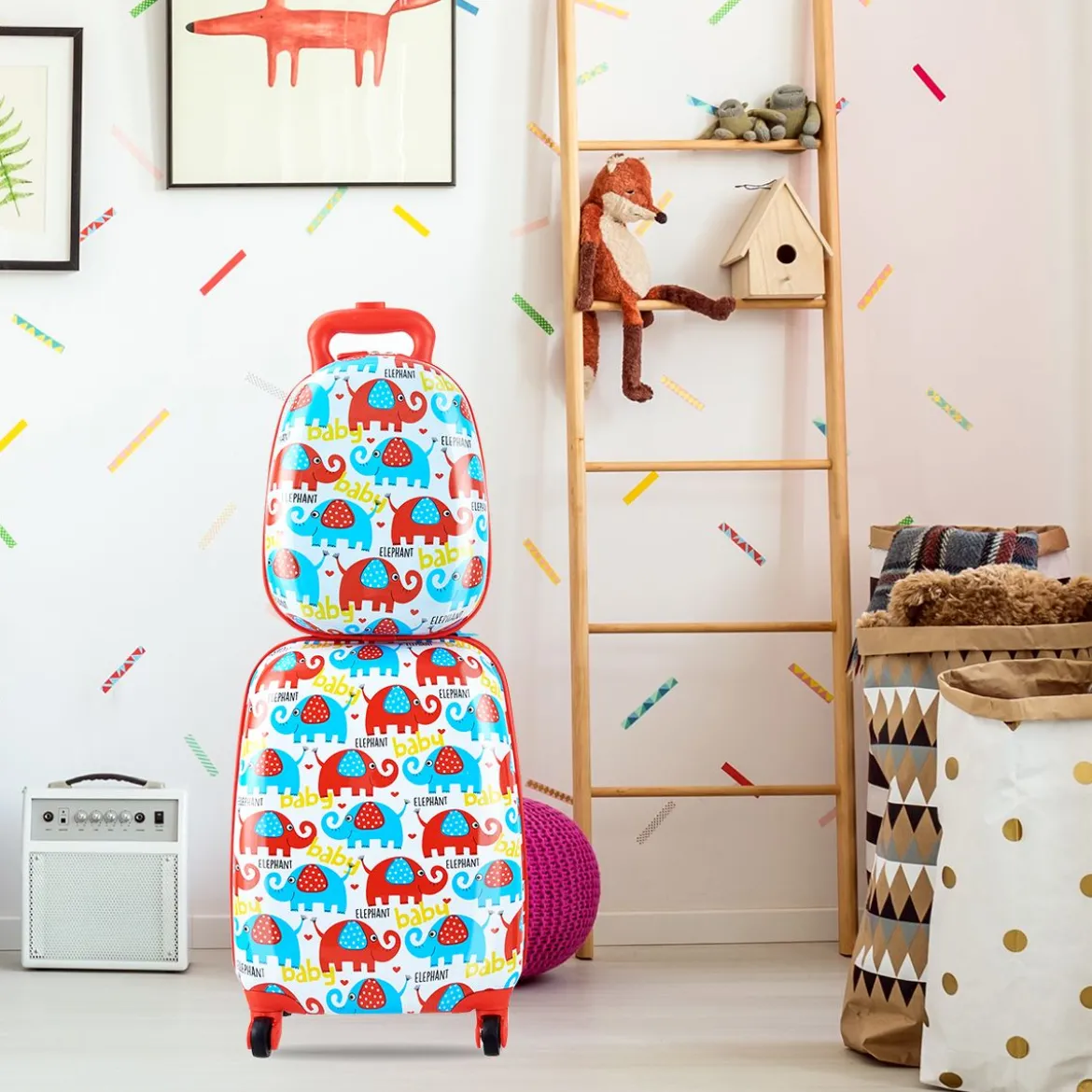 Kofferset 2 tlg Elefant 16'' Kinderkoffer + 12'' Rucksack Farbig
