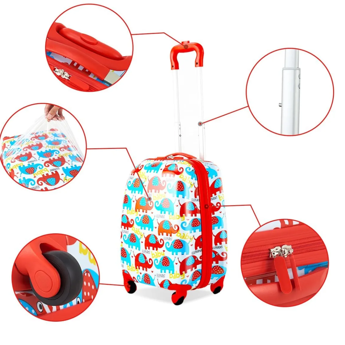 Kofferset 2 tlg Elefant 16'' Kinderkoffer + 12'' Rucksack Farbig