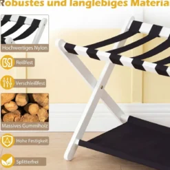 Kofferständer Klappbar Gepäckständer aus Gummibaumholz mit 2 Ablagen 67 x 46 x 52 cm Weiß