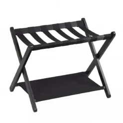 Kofferständer Klappbar Gepäckständer aus Gummibaumholz mit 2 Ablagen 67 x 46 x 52 cm Schwarz