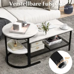 Kombinierbare Couchtische 2-teiliges Kaffeetisch-Set mit Kunstmarmorplatte Weiß und Schwarz