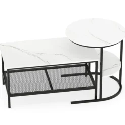 Kombinierbare Couchtische 2-teiliges Kaffeetisch-Set mit Kunstmarmorplatte Schwarz