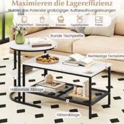 Kombinierbare Couchtische 2-teiliges Kaffeetisch-Set mit Kunstmarmorplatte Schwarz