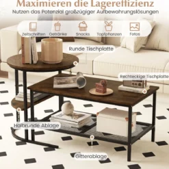 Kombinierbare Couchtische 2-teiliges Kaffeetisch-Set mit Kunstmarmorplatte Braun