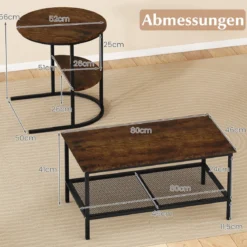 Kombinierbare Couchtische 2-teiliges Kaffeetisch-Set mit Kunstmarmorplatte Braun