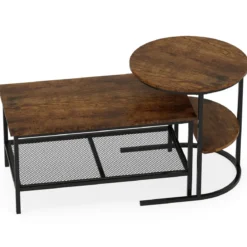 Kombinierbare Couchtische 2-teiliges Kaffeetisch-Set mit Kunstmarmorplatte Braun