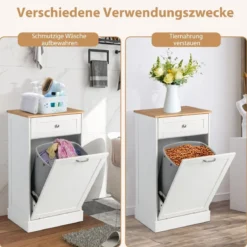 Kommode für 40 L Mülleimer Küchenschrank mit Großer Arbeitplatte 52 x 33 x 90 cm Weiß