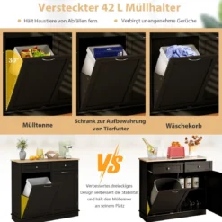 Kommode für 42L Mülleimer mit Arbeitplatte & 2 Schubladen & Verstellbarem Regal Küchenschrank