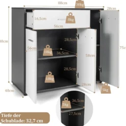 Kommode Küche Buffetschrank mit Schublade Küchenschrank mit verstellbarem Regal 88 x 40 x 80 cm