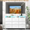 Kommode mit LED-Beleuchtung & Ladestation & 9 Stoffschubladen Sideboard Komodenschrank Weiß