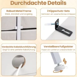 Kommode mit LED-Beleuchtung & Ladestation & 9 Stoffschubladen Sideboard Komodenschrank Weiß