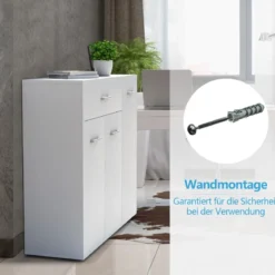 Kommode mit Schublade Holzschrank mit Verstellbaren Einlegeböden 90 x 29 x 82 cm Weiß