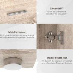 Kommode mit Schublade Holzschrank mit Verstellbaren Einlegeböden 90 x 29 x 82 cm Natur