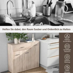 Kommode mit Schublade Holzschrank mit Verstellbaren Einlegeböden 90 x 29 x 82 cm Natur
