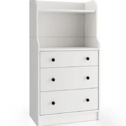 Kommode mit 3 Schubladen & Ablageflächen & Kippschutz Schubladenschrank Weiß