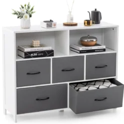 Kommode mit 5 Schubladen Aufbewahrungsschrank mit offenen Regalen 100 x 30 x 78 cm