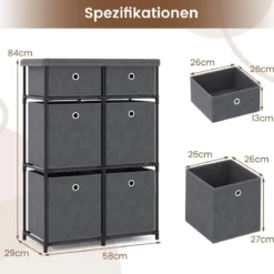 Kommode mit Schubladen Aufbewahrungstisch mit Metallrahmen und klappbaren Stoffbehältern Grau