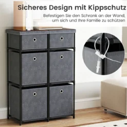 Kommode mit Schubladen Aufbewahrungstisch mit Metallrahmen und klappbaren Stoffbehältern Grau