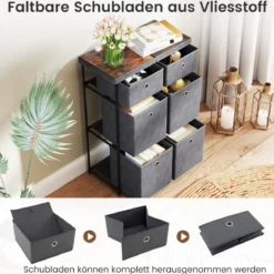 Kommode mit Schubladen Aufbewahrungstisch mit Metallrahmen und klappbaren Stoffbehältern Grau
